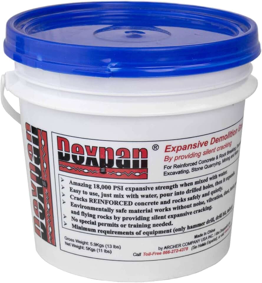 Expansive Demolition Grout 11 Lb. Bucket for Rock Breaking, Concrete Cutting, Excavating. Alternative to Demolition Jack Hammer Breaker, Jackhammer, Concrete Saw, Rock Drill (#3 (23F-50F))
