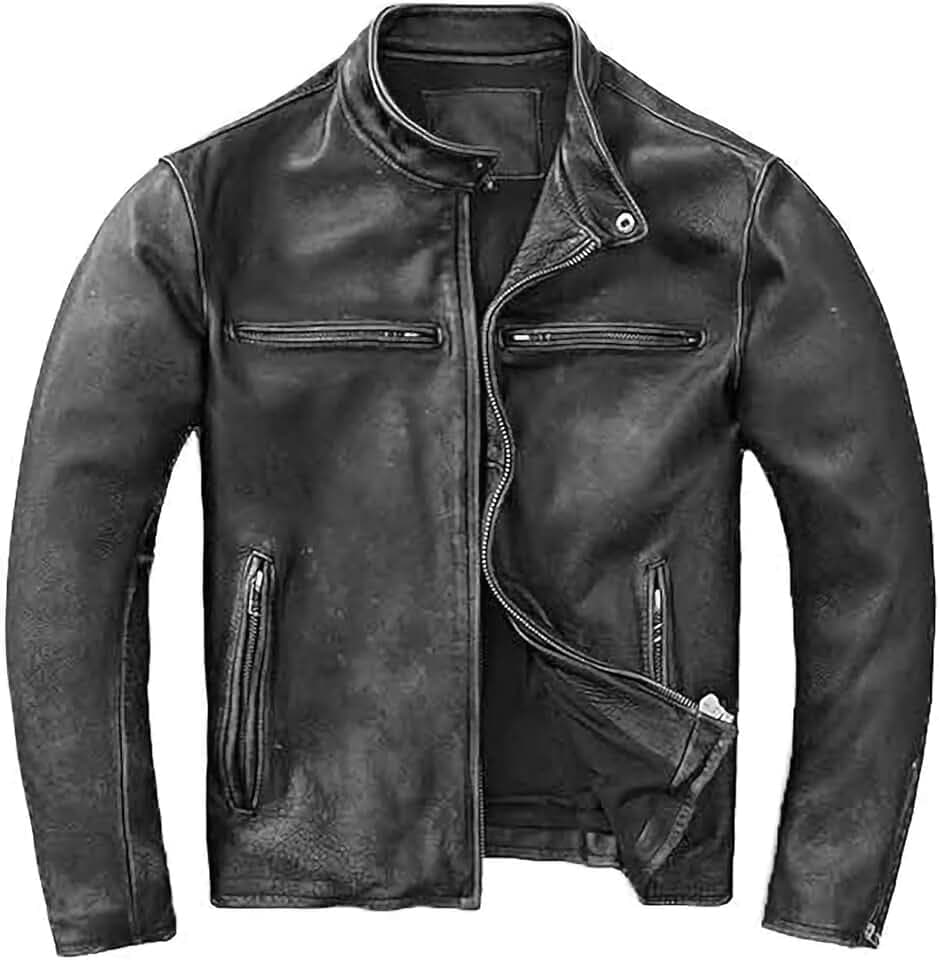 Vintage Herren Jacke | Schwarz Distressed Leder Motorradjacke | Echtleder Bikerjacke