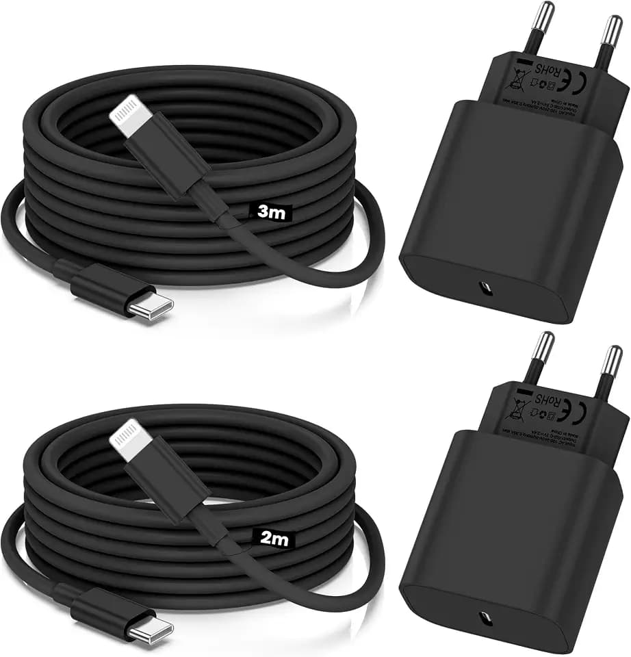 20W USB C Ladegerät iPhone Ladekabel Set, [MFi-Zertifiziert] 2er Pack iPhone Ladegerät Apple Ladekabel mit 2Metern & 3Metern Lightning Kabel für iPhone 14 13 12 11,Kompakt & Reisefertig
