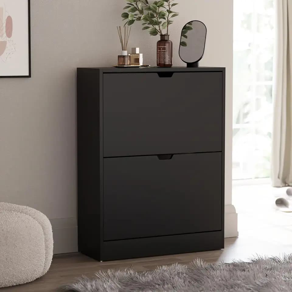 Vida Designs Schuhkipper mit 2 Klappen | 80 H x 60 B x 24 T cm | Schwarz | Platzsparender Schuhschrank für bis zu 10 Paar Schuhe | Kippschutz | Flurmöbel für Eingangsbereich