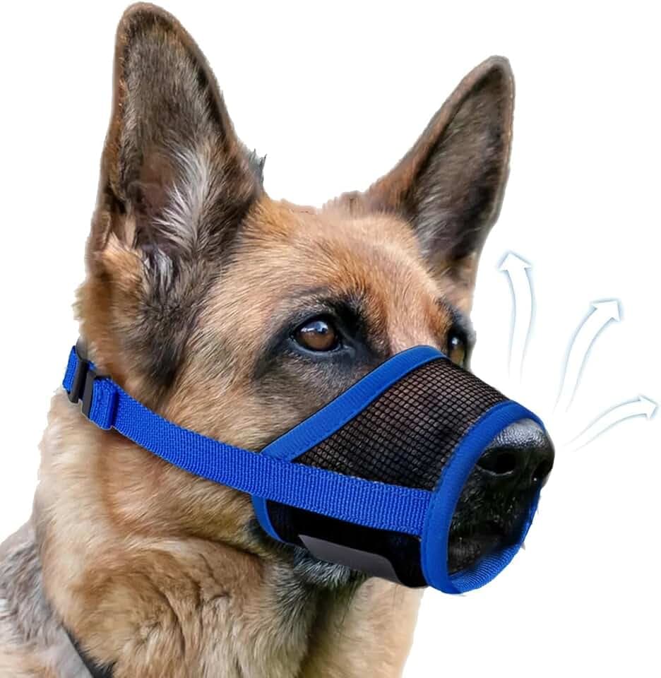Dog Muzzle, Soft Air Mesh Muzzles for Medium Sized Dogs, Breathable Dog Mussels for Scavenging Biting Licking & Barking, Adjustable Mouth Guard for Grooming, Allows Panting and Drinking (Blue,M)