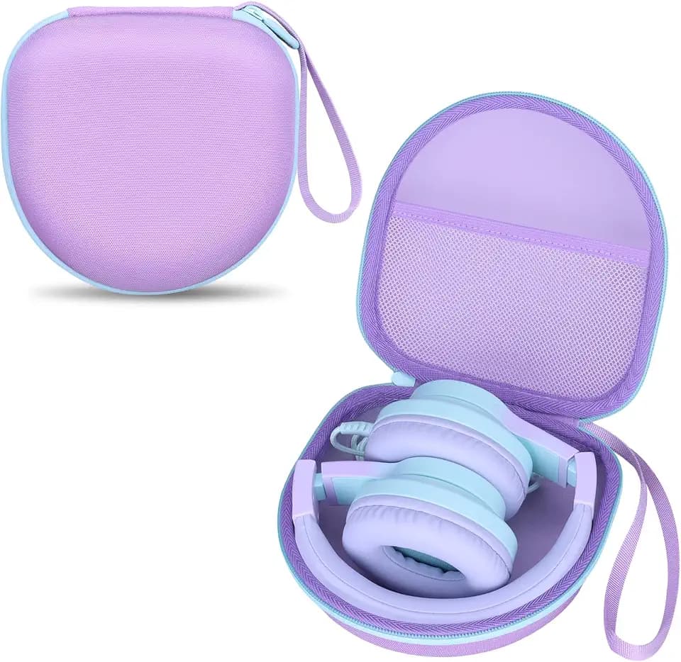 Kid Headphones Case for iClever/Candy Bila Headphone,Purple+Green,Case Only
