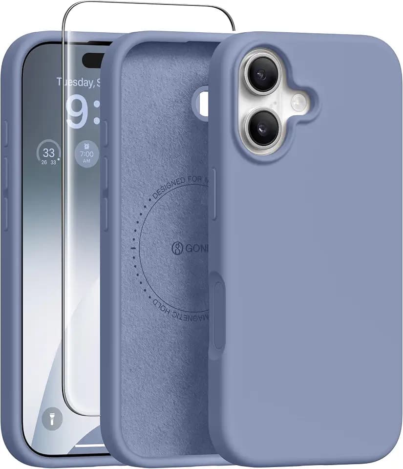 GONEZ Magnetic for iPhone 16 Case, Silicone Cover Lavender Gray
