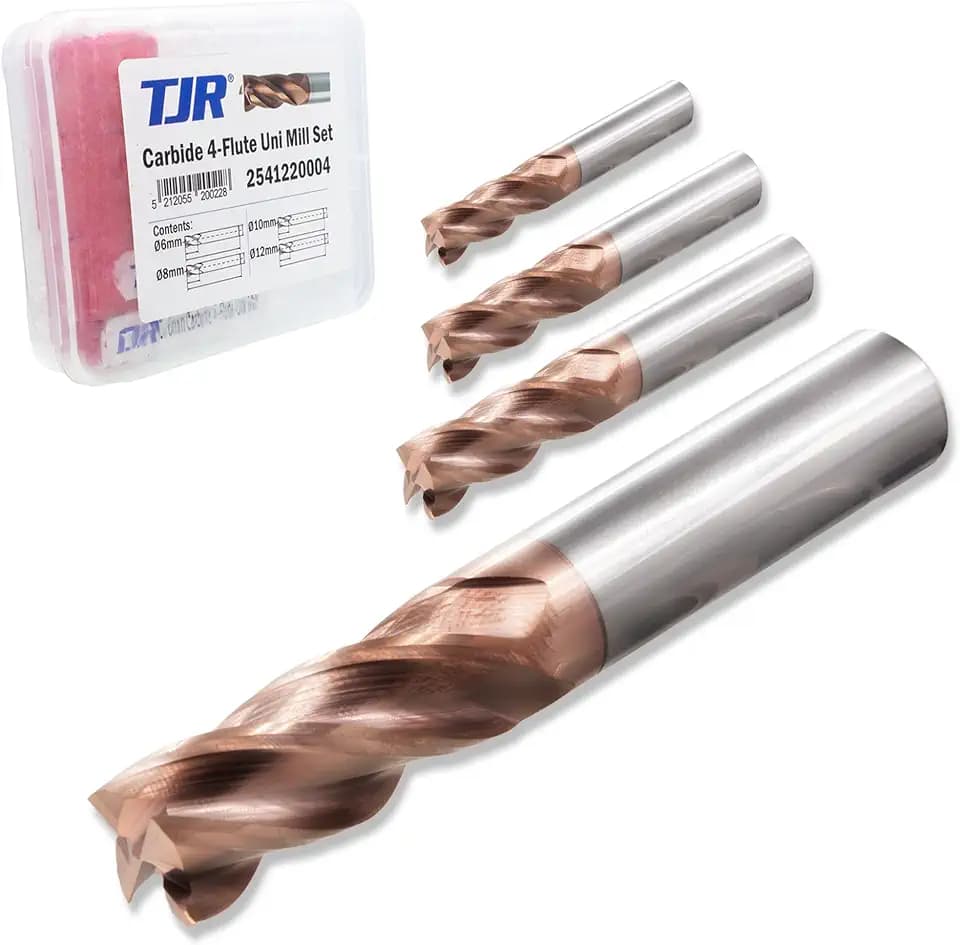 TJR Hartmetall 4-Schneider Uni Mill Set (6/8/10/12mm) – Mikrokorn-Hartmetall-Fräser mit TiAlN-Beschichtung für Stahl, Edelstahl, Gusseisen – CNC-Fräsen, Präzisionsschnitt