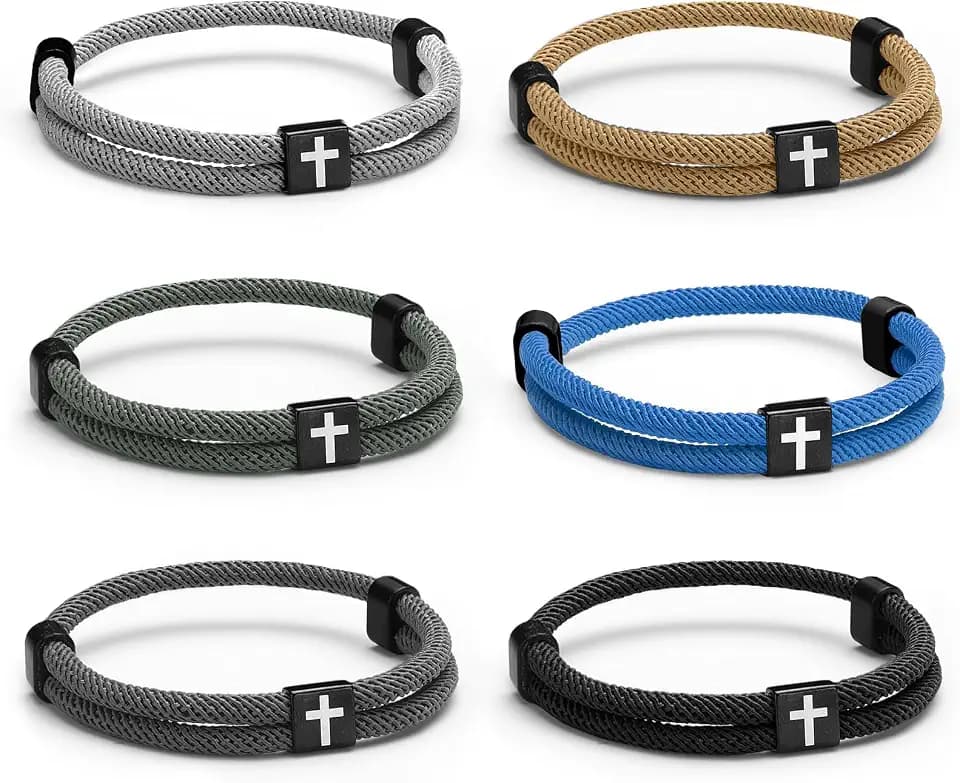 Landical 6 Pcs Cross Bracelet Men Adjustable Braided Rope