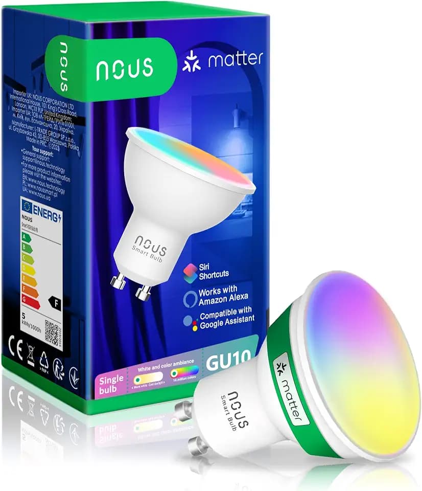 NOUS GU10 RGB LED Lampe, WLAN Glühbirne Alexa, Smart Light Bulb, App gesteuertes Licht, Glühbirne Farbwechsel, LED Glühbirne dimmbar, Smart Life/Tuya App, 2.4GHz WiFi