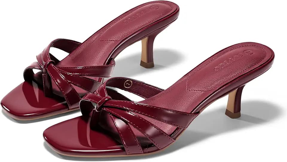 Coutgo Womens Strappy Kitten Heels Sandals Square Open Toe Flip Flops Slip On Slides Summer Dress Shoes