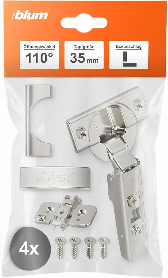 blum 4x CLIP top Topfscharnier 35mm Eckanschlag ohne Softclose vernickelt