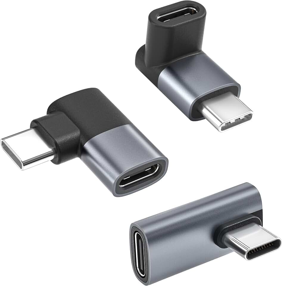 Basesailor USB C 90 Degree Right Angle Adapter 3Pack,40Gbps Type C Extender
