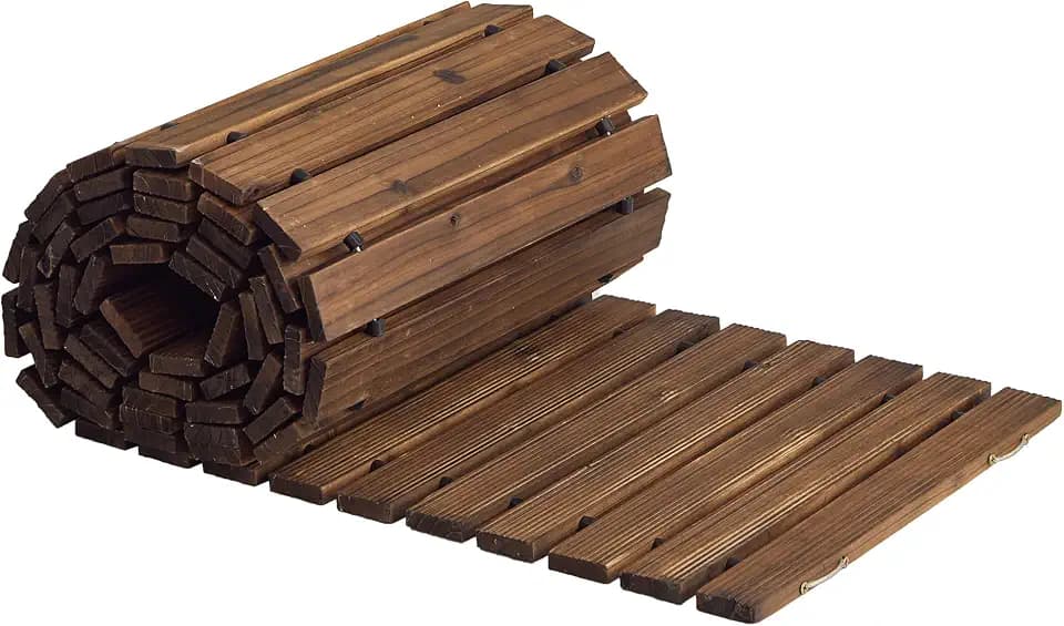 Wooden Garden Pathway Outdoor Roll-Out Walkway Weather-Resistant Fir Wood Curved or Straight Boardwalk Decorative Garden for Backyard,Beach,Wedding Party Pathways (Carbonized, 12FT Straight)
