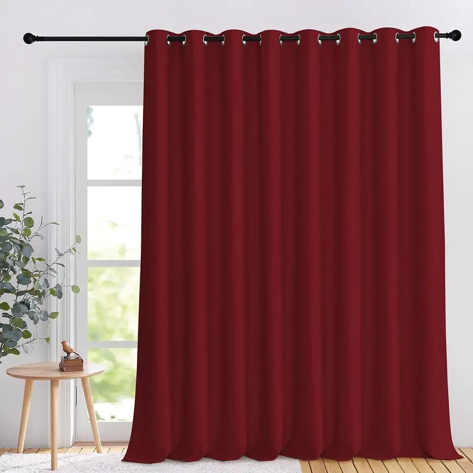NICETOWN Sliding Glass Door Curtain for Living Room, Room Darkening Grommet Divider Drapes, Extra Wide Window Treatment Decoration for Bedroom & Home Office, Burgundy Red, W120 x L108, 1 Panel