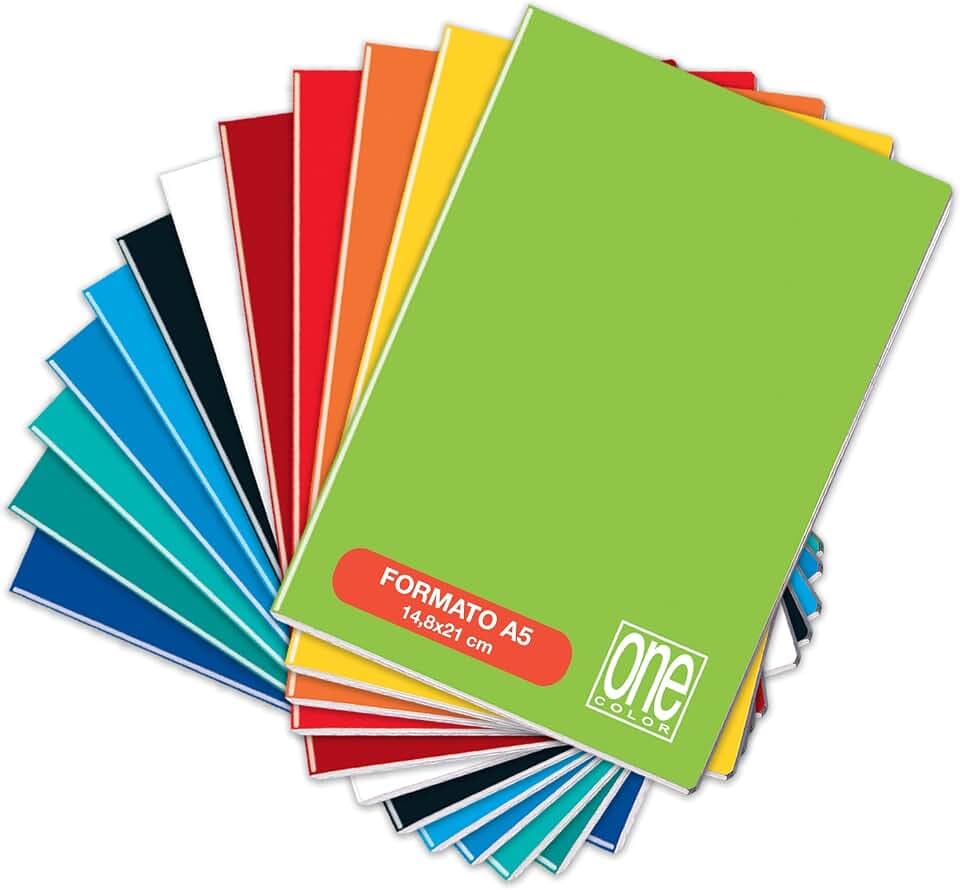 Blasetti One Color - A5-Heft, Packung mit 10 Stück, Papier 80g, einfarbiger Kartoneinband, gemischte Farben - Lineatur 0C, Linien mit Rand für 2. oder 3. Klasse