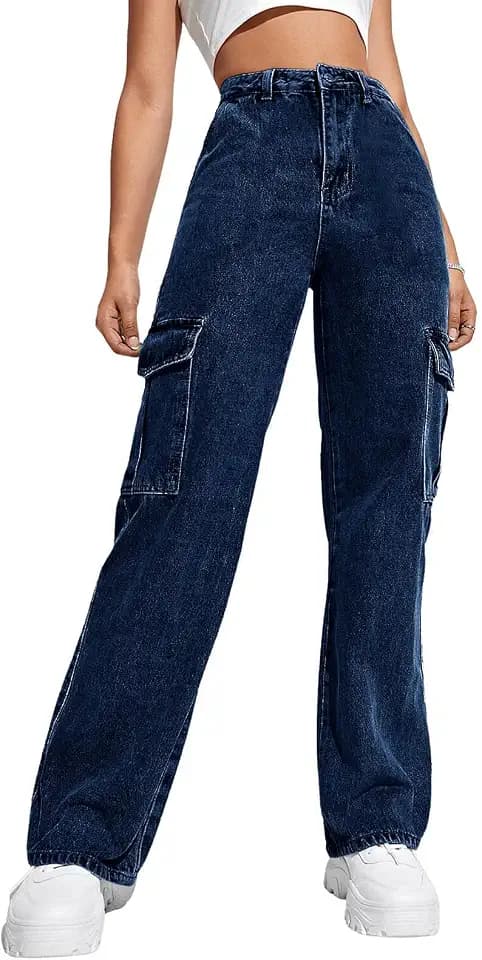Haloumoning Girls Jeans Baggy High Waisted Wide Leg Cargo Pants 5-14 Years