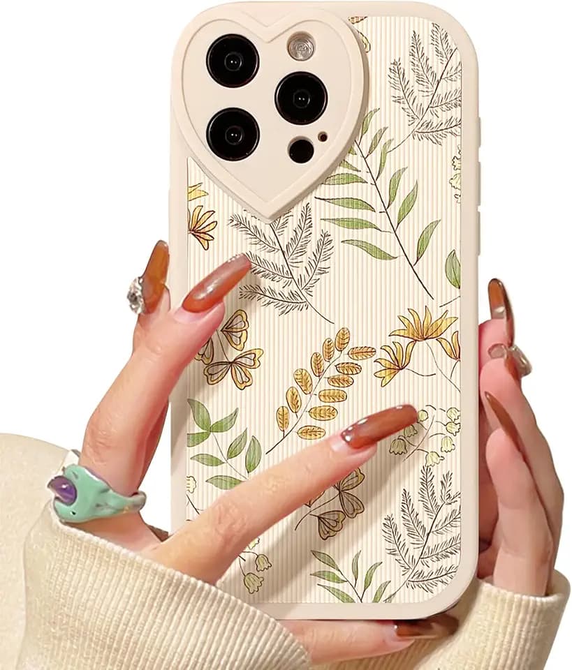 NITITOP Kompatibel mit iPhone 15 Pro Max Hülle Niedliches Design mit Herz-Muster Liebevoll Gestaltet für Damen und Mädchen Weiches Silikon Stoßfestes - Blatt
