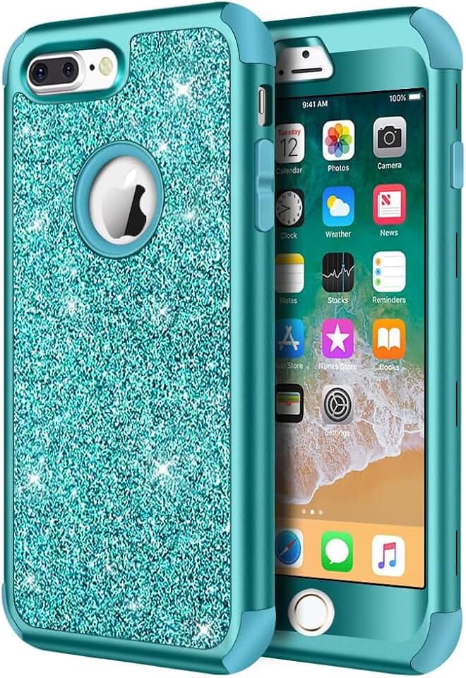 Hython Designed for 8 Plus / 7 Plus Case, Heavy Duty Defender Protective Bling Glitter Sparkle Hard Shell Hybrid Shockproof Rubber Bumper Cover for 7 Plus and 8 Plus, Teal