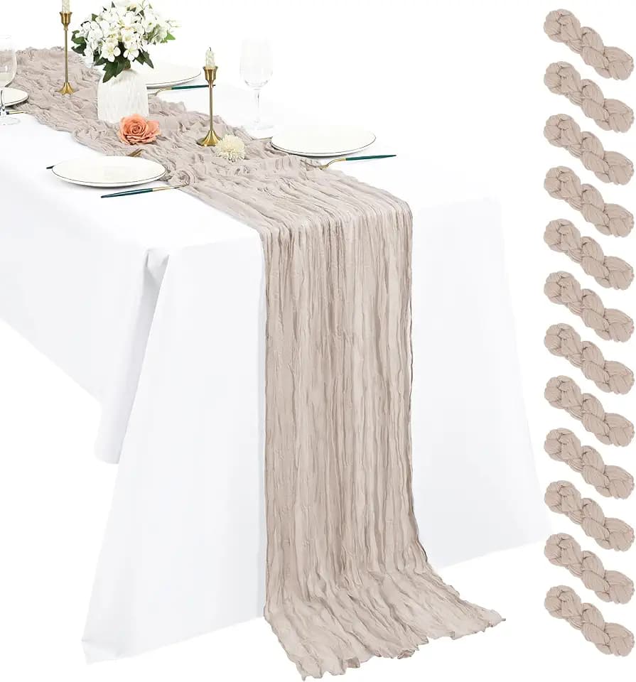 Pesonlook 12er Set Gaze-Tischläufer für Hochzeiten, 55 x 300 cm, Braun-Grau
