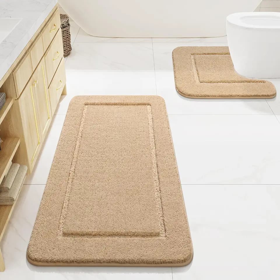 LOCHAS Bathroom Rug Set 2 Piece, 20''x20'' & 48''x24'', Beige