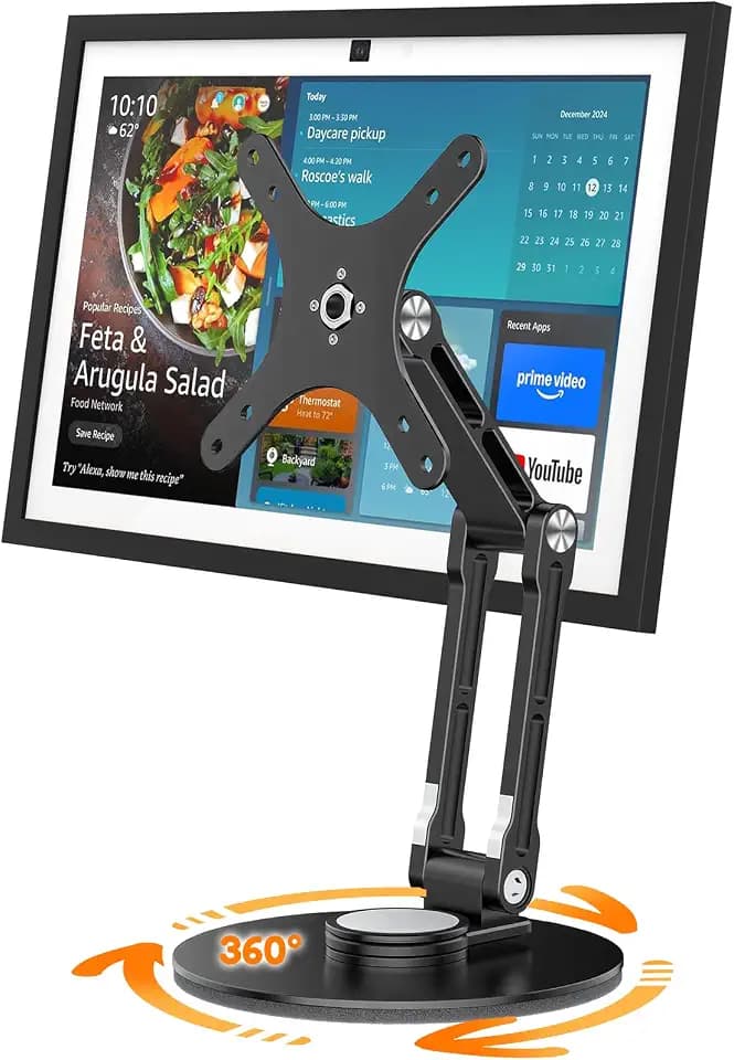 Swivel and Tilt Stand for Echo Show 15 (Gen 1, Gen 2), Portable Monitor Stand, Adjustable Angle and Height with 360° Rotation Bases, Switching Between Landscape and Portrait Screens (Black)