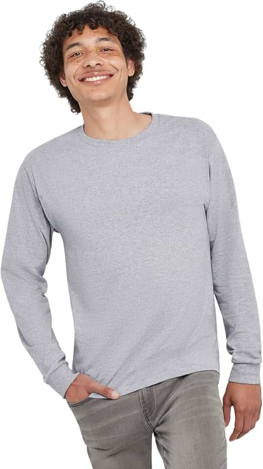 Hanes Men's Essentials Long-Sleeve T-Shirt, Crewneck Cotton T-Shirts for Men, 2-Pack
