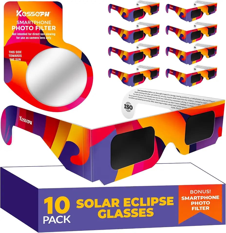 Sonnenfinsternis-Brille genehmigt 2026, (10er/5/2-Pack) Sonnenfinsternis-Beobachtungsbrille, sichere Schattierungen für direkte Sonneneinstrahlung (10, farbenfrohes Design)