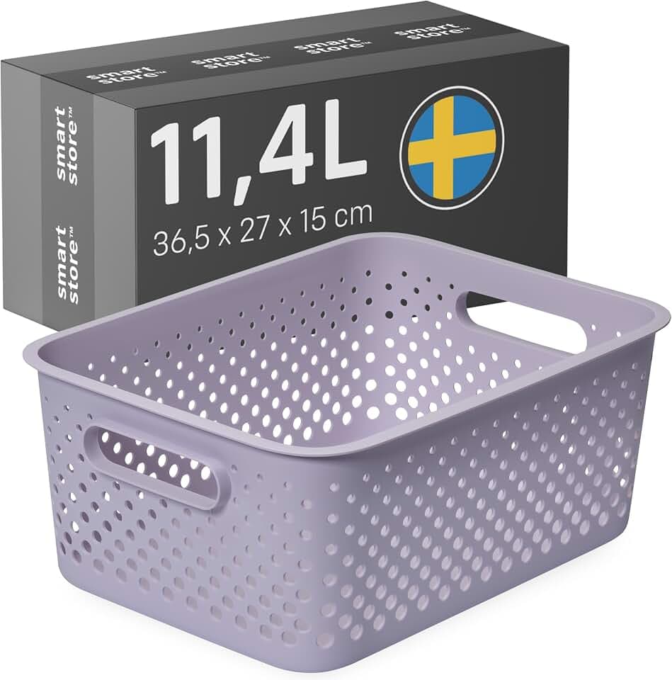 SmartStore Aufbewahrungskorb mit Griffen in lavendel 11,4L (36,5x27x15cm) I Körbchen Aufbewahrung aus recyceltem Kunststoff I Essence L Aufbewahrungskorb I Aufbewahrungsboxen mit 10 Jahren Garantie