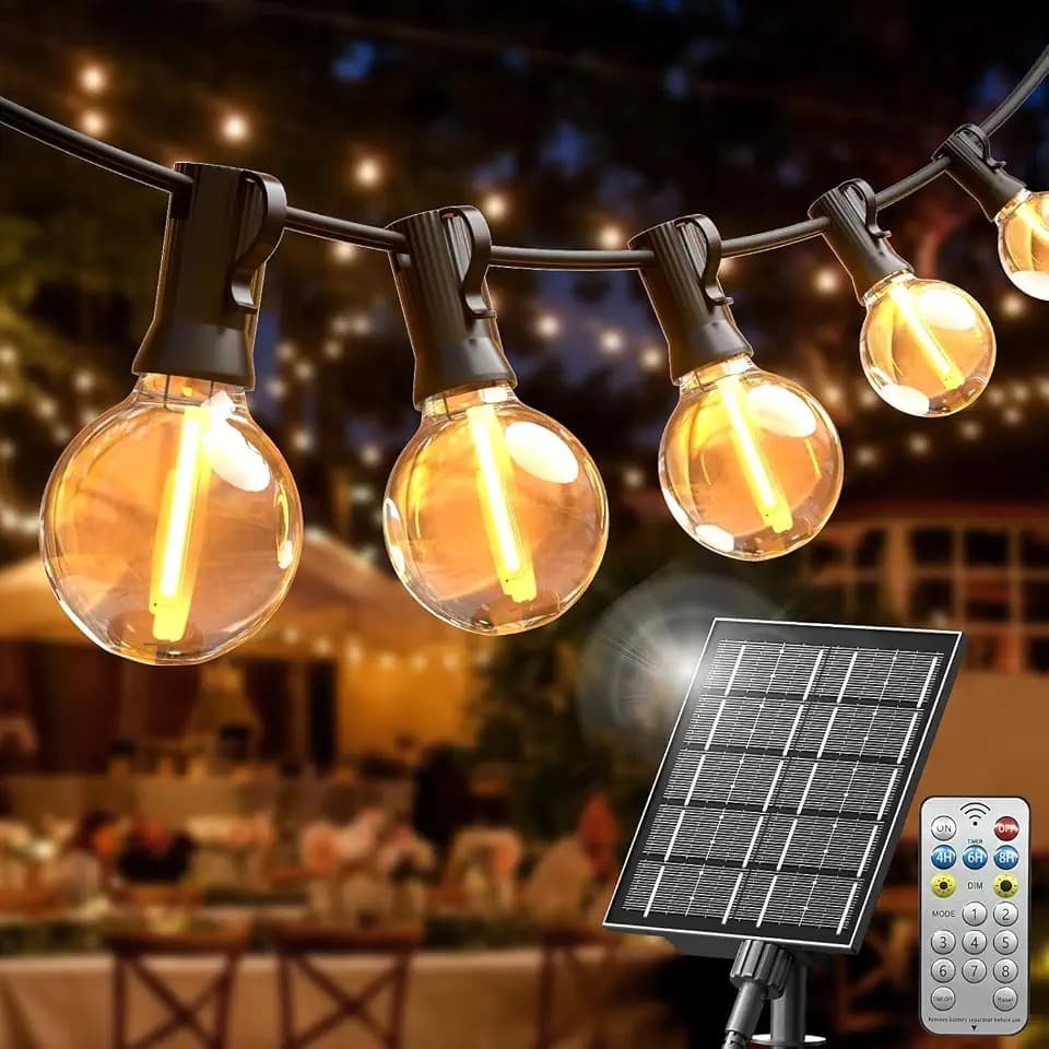 Solar Lichterkette Außen 20M mit 30+2 G40 LED Glühbirnen