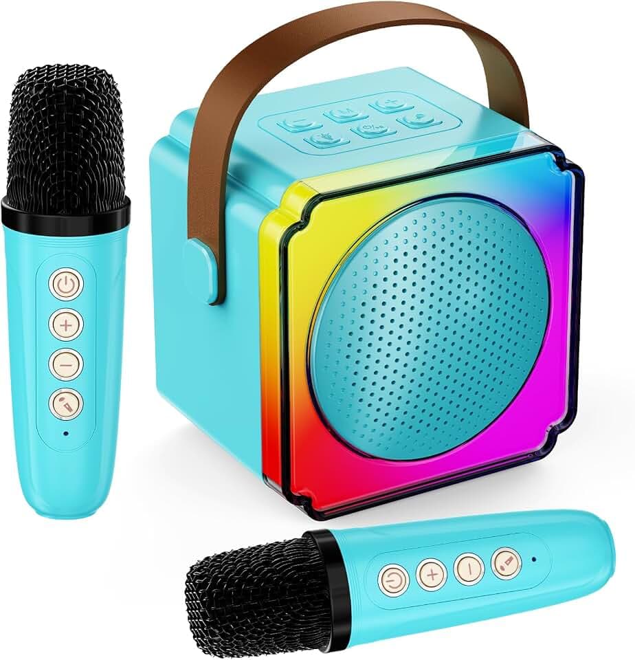 AUUGUU Karaoke Machine for Kids (Blue -2 Mic)