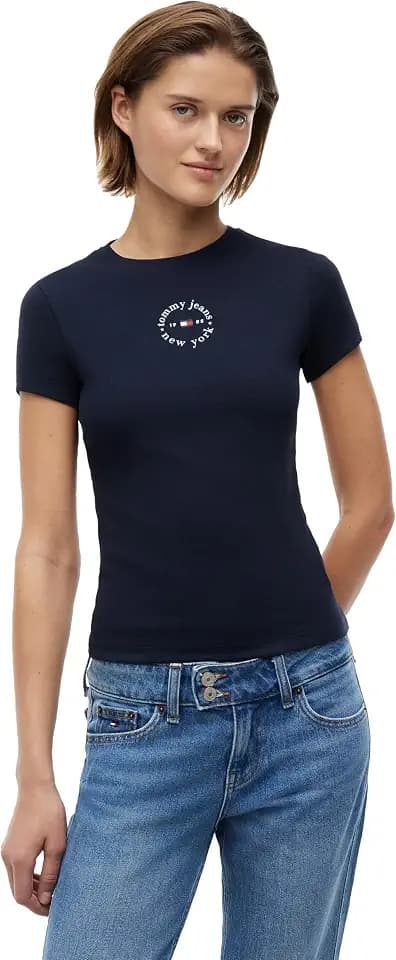 Tommy Jeans Women's Short Sleeve Cotton Graphic Crewneck T-Shirt with Stretch