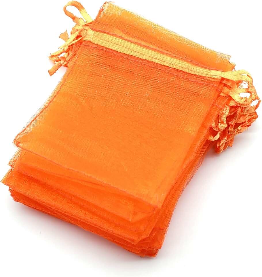 OLILLY - 100 Organzabeutel – 7 x 9 cm – Farbe Orange – Ideal für Hochzeit, Taufe, Geschenke, Lavendel, Schmuck (Orange)