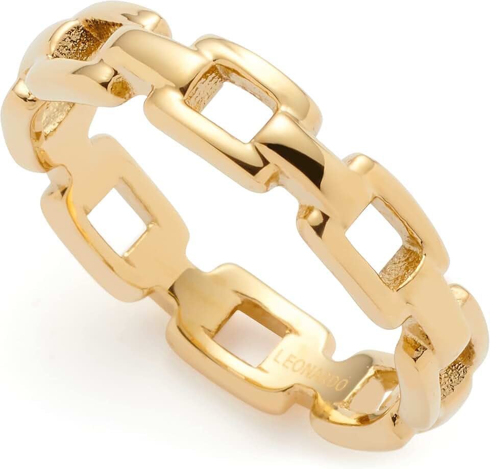 JEWELS BY LEONARDO Ring Ciao Rocky • Band-Ring aus goldfarbenem Edelstahl • Gr. 17 (53) • umlaufende Statement Kettenglied-Optik • Damen Schmuck Geschenk • 022974