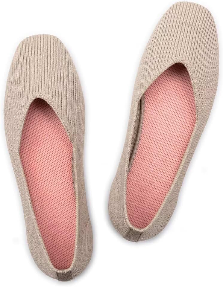Frank Mully Womens Casual Flat Shoes Square Toe Shoes Knitted Work Flat Comfort Dressy Flat Shoes for Daily Washable