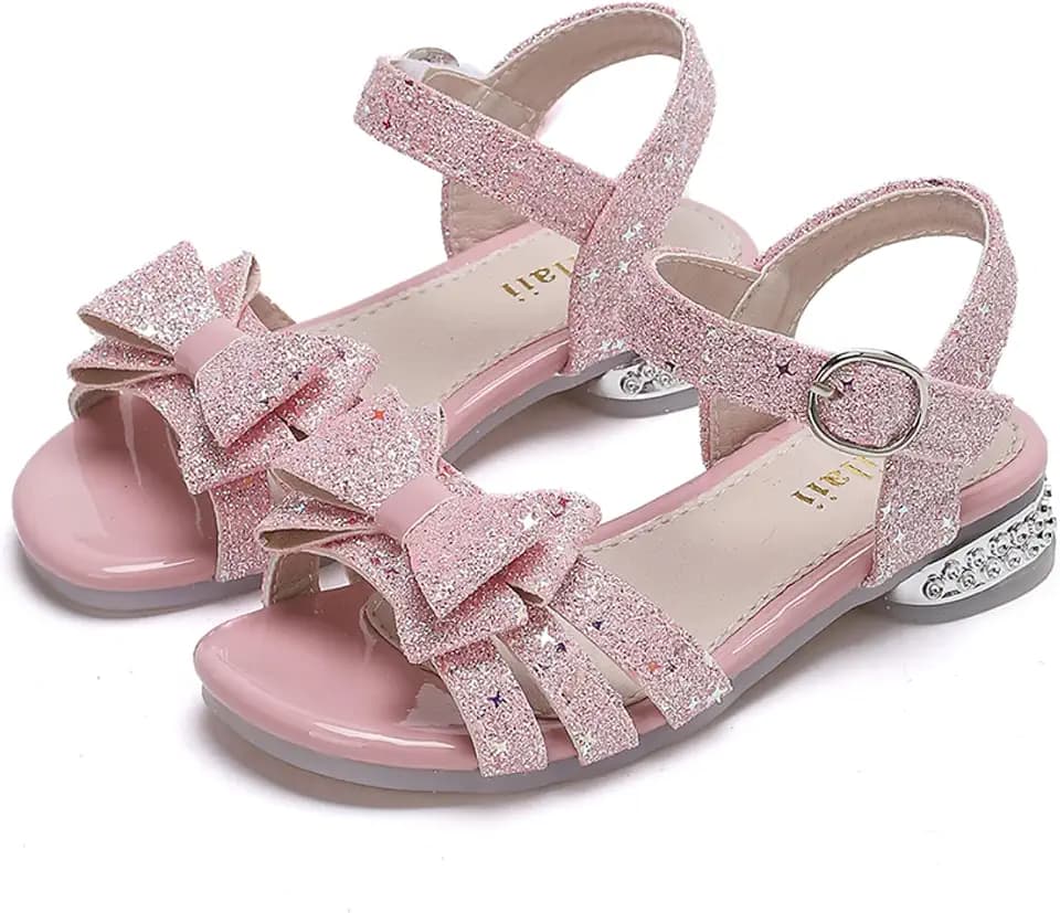 Girls Dress Sandals Glitter Bow Open Toe Low Heel Shoes Party Wedding for Toddler Little Big Kid
