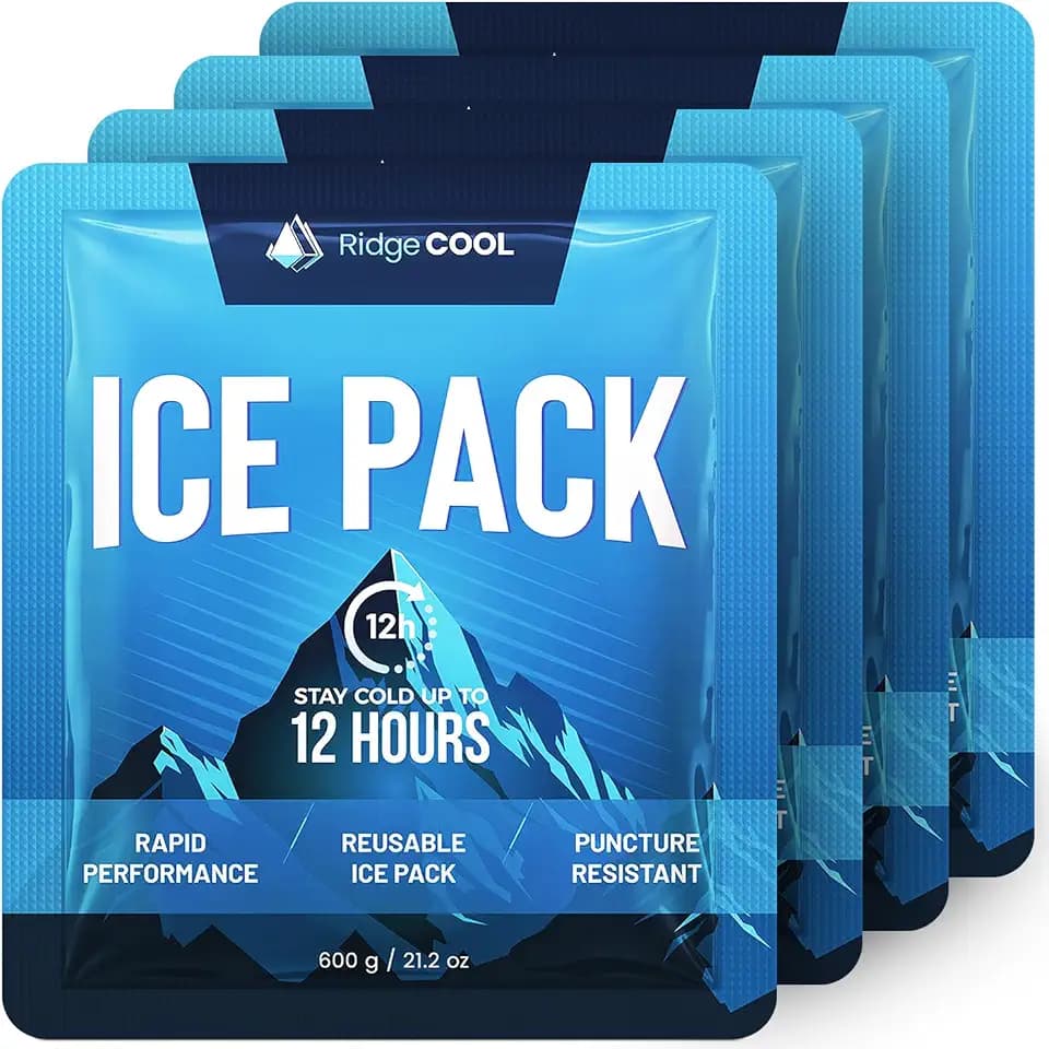 4 Pack Large Reusable Ice Packs for Coolers, Long Lasting Freezer Packs for Cooler Bags and Insulated Totes, Leakproof, BPA-Free, Food Safe