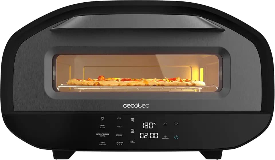 Cecotec Elektrischer Pizzaofen mit Sichtfenster Pizza&Co Tifosi. 1700W, 12 Liter Kapazität, digitale Steuerung, beschichteter Stahl, 8 Funktionen, Timer, Temperatur 80°C - 430°C, Innenbeleuchtung