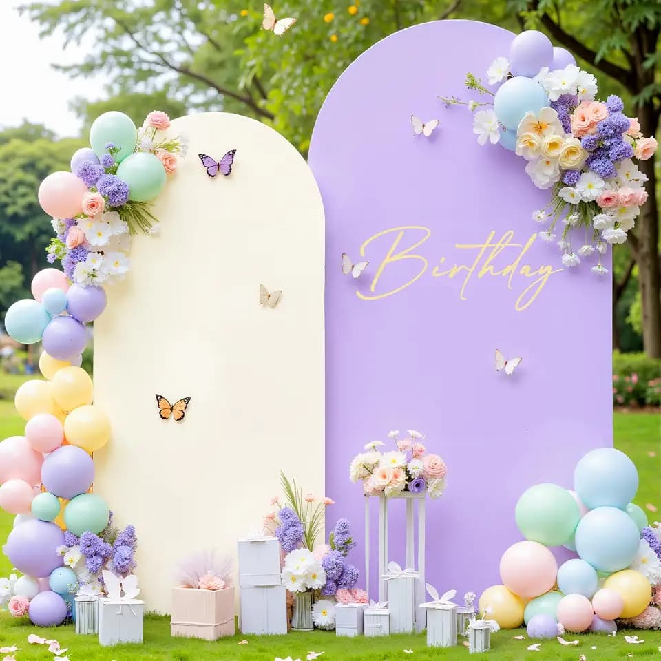 Beige and Purple Arch Cover 2 Set-7.2FT, 6FT Arch Backdrop Cover Spandex Fitted Wedding Arch Stand Covers for Bridal Shower Wedding Baby Shower Birthday Party Ceremony Photo Background Decorations