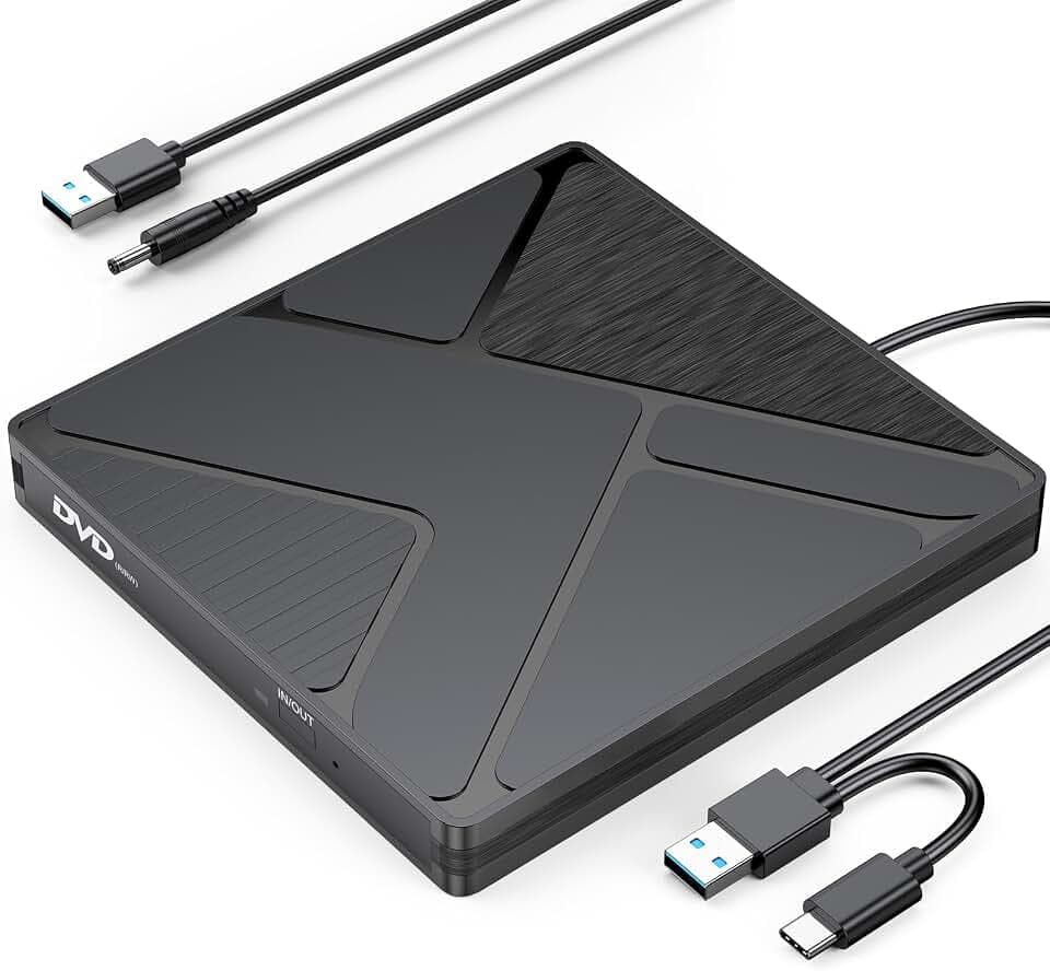 CD Reader for Laptop, USB 3.0 & USB C DVD Disc CD-ROM External Drive Buner