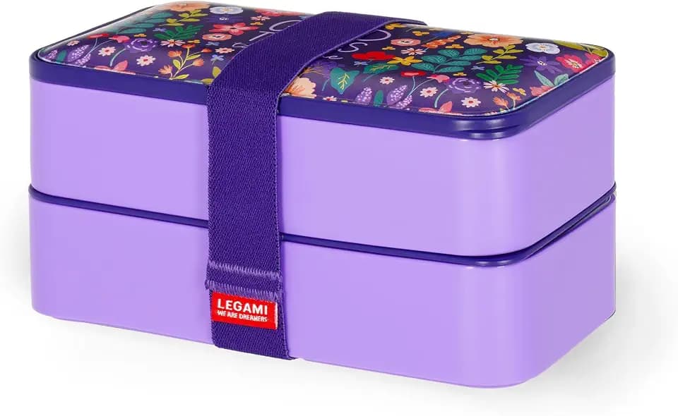 Legami - Lunchbox mit 3 Bestecken und Besteckhalter, Thema Blumen, Fassungsvermögen 1200 ml, mikrowellen- und spülmaschinenfest
