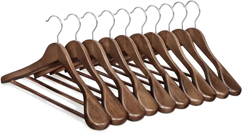 SONGMICS Wooden Suit Hangers 10 Pack, Extra-Wide Shoulder Clothes Hangers