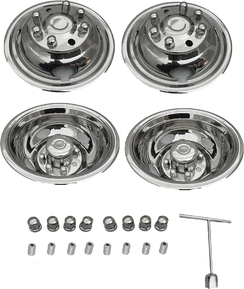 16 inch Full Kits hubcaps Fitting for Ford F350 1974-1998; Ford E350 E450 1992-2021 RV Motorhome Van 8Lugs 4Hand Holes Polished Stainless Steel Wheel Simulators