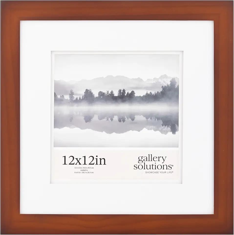 Gallery Solutions - 12"x12" Flat Walnut Frame - Square Tabletop or Wall Mount - For 8"x8" Pictures - Premium Walnut Wood with Double White Mat - Versatile-Elegant For Home or Office Décor - Traditional Photo Frame
