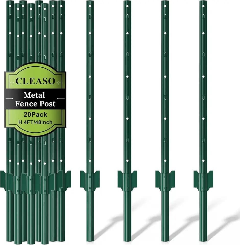 Metal Fence Posts Heavy Duty U-Post Stakes for Wire Fencing, 4 FT Green
