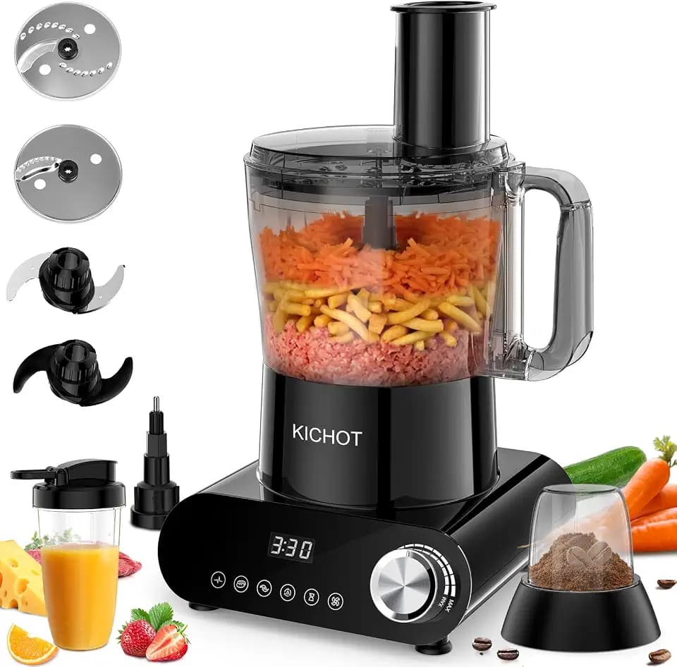 Küchenmaschine & Zerkleinerer, 2.5L Food Processor mit Zubehör Mahlschüssel, 1500W mit Großem Zuführschacht,Eiskrümelung, Mahlen, Zitruspresse, Raspeln, Schneiden & Teigzubereitung, Schwarz