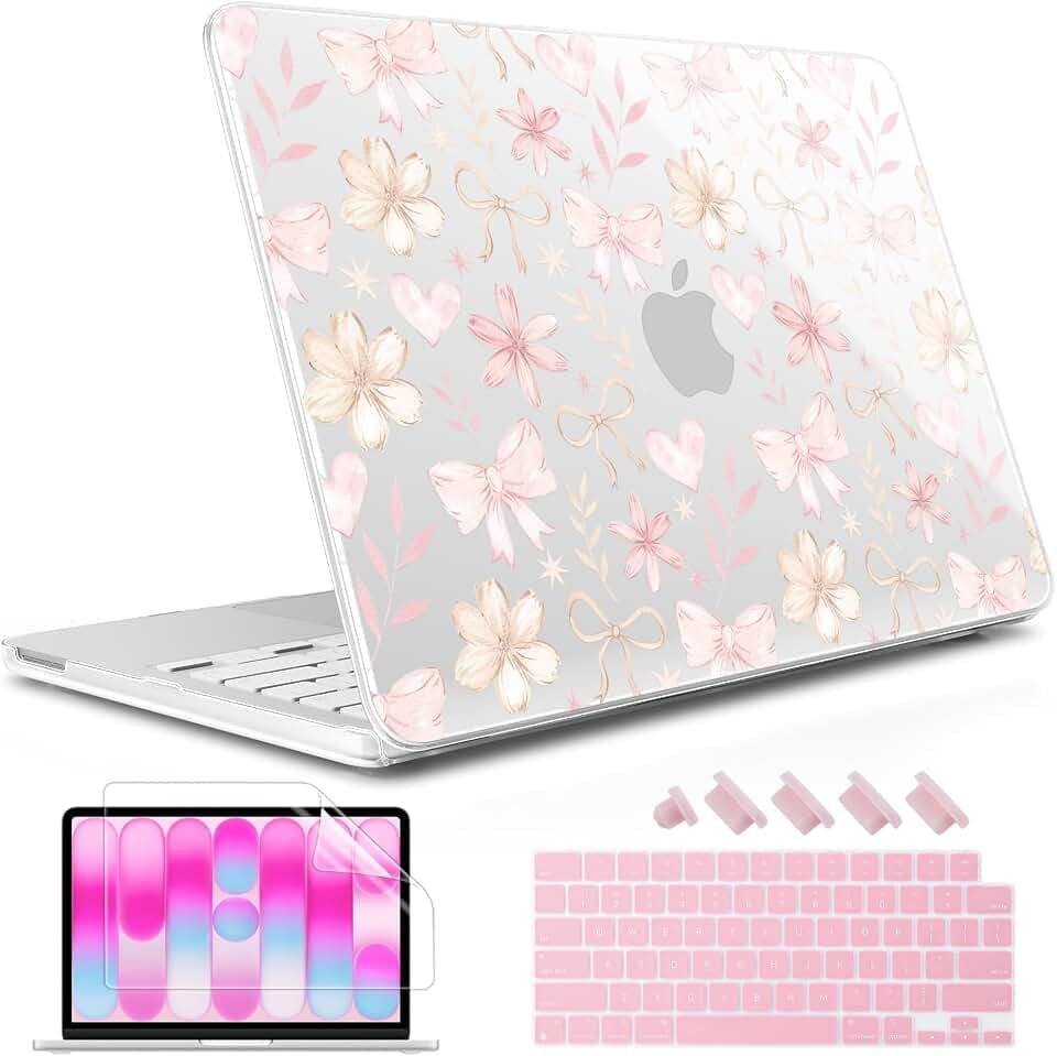 May Chen Compatible with MacBook Neo 13 inch Case 2026 Model A3404, Plastic Hard Shell,Keyboard Cover,Screen Protector,Dust Plug, for MacBook Neo 13" with A18 Pro Chip,Watercolor Bows