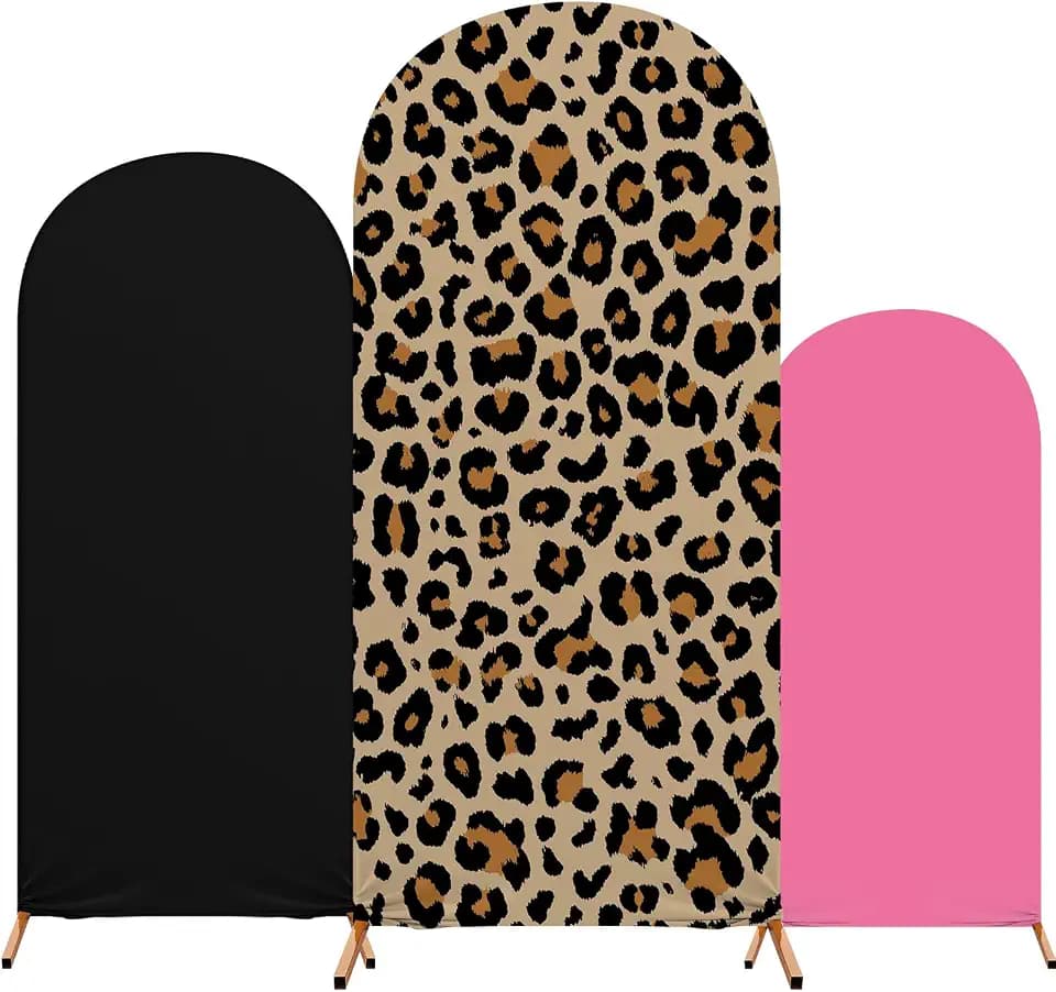 Tingjoo 3 Pcs Cheetah Print Party Decoration Leopard Arch Cover Black Pink