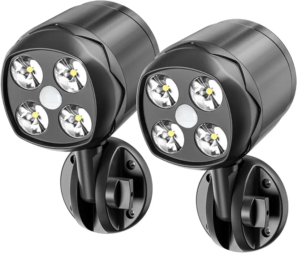 Motion Sensor Outdoor Lights, Battery Operated Outdoor Light, 1000LM Motion Detector Lights for Outside, 6000K LED Security Light Battery Powered Spotlight for House Wall, Black(2 Pack)