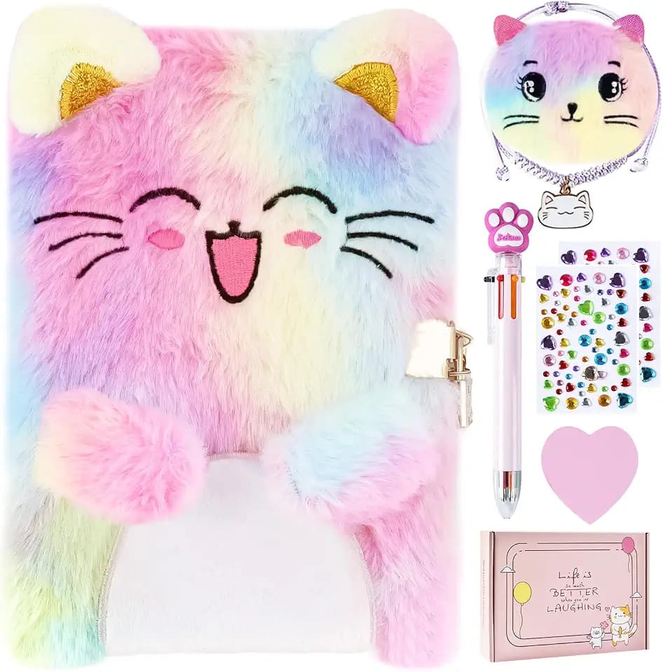 PJDRLLC Cat Diary with Lock, Gift for 6 7 8 Year Old Girl