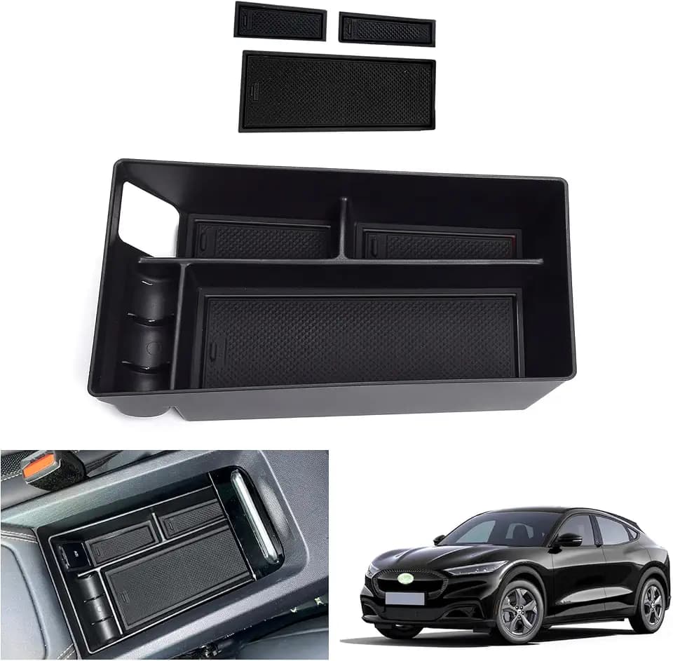 GAFAT Kompatibel mit Ford Mustang Mach-E 2021-2024 2025 Mittelkonsole Aufbewahrungsbox, Mach E 2025 Armlehne Organizer Tray Mittelarmlehne Handschuhfach (Schwarz)