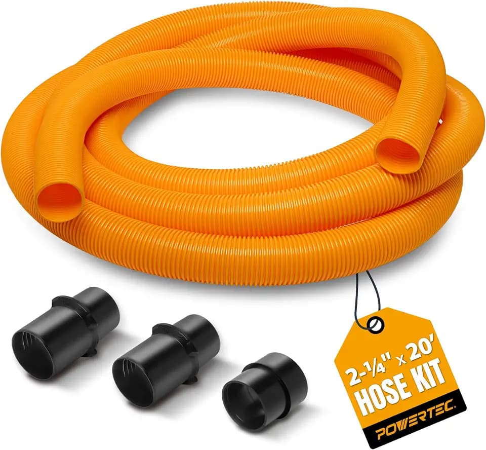 POWERTEC 2-1/2" x 20 ft. Shop Vac Hose Kit with Adapters for 2-1/4" & 2-5/8" Vacuum Ports, Vacuum Hose Kit with Hose Adapters for Wet Dry Shop Vacuum Cleaners & Woodworking Dust Collection (70480)