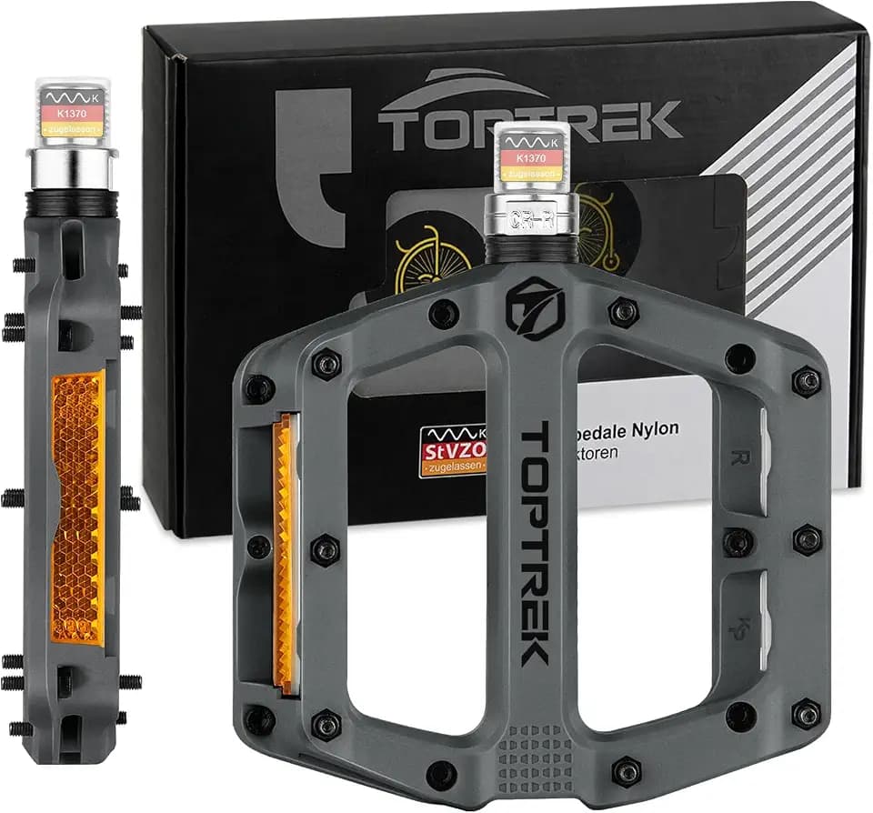toptrek Fahrradpedale mit StVZO Reflektoren, Pedale Fahrrad Nylon Composite Flatpedale, 3 Bearing rutschfest MTB Pedale, 9/16 Zoll Fahrrad Pedalen Set für Rennrad/Mountainbike/Trekking/E-Bike