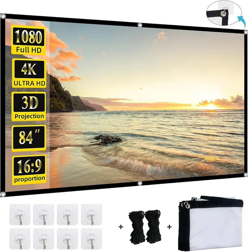 Foldable Projector Screen, XINLEMY 84" 4K 16:9 HD Portable Projection Movie Screen Double-Sided Cinema Screen for Home Theater Backyard Indoor and Outdoor